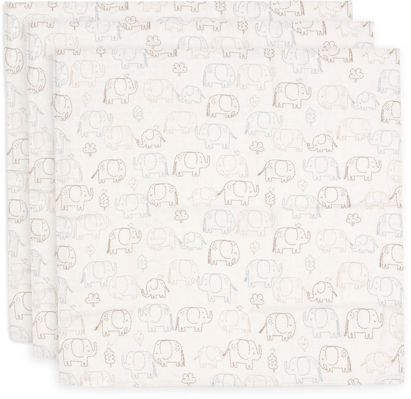 Jollein hydrofiele doek small - 70x70cm - elephant tales - 3 stuks