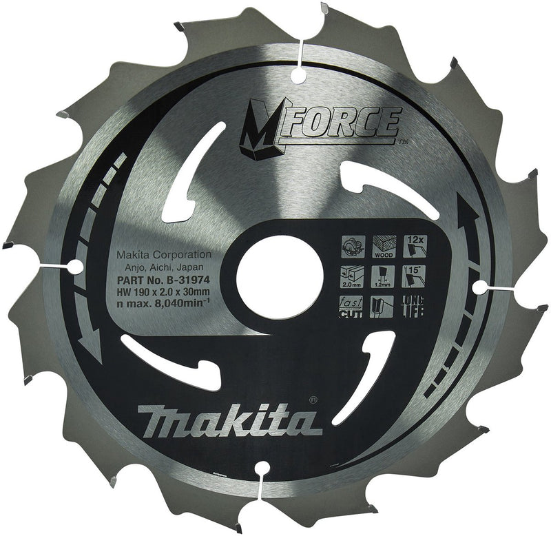 Accesorios Makita hoja de sierra circular para madera | mforce 190x30x2.0 12t 15g - b-31974 - b-31974
