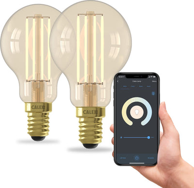 Lampada intelligente Calex - set da 2 pezzi - illuminazione a filamento led wifi - e14 - lampadina intelligente oro - dimmerabile - luce bianca calda - 4,5w