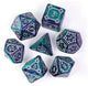 Set di dadi per giochi caldi Jumbo Castle verde-viola 7 pezzi Dungeons and Dragons.