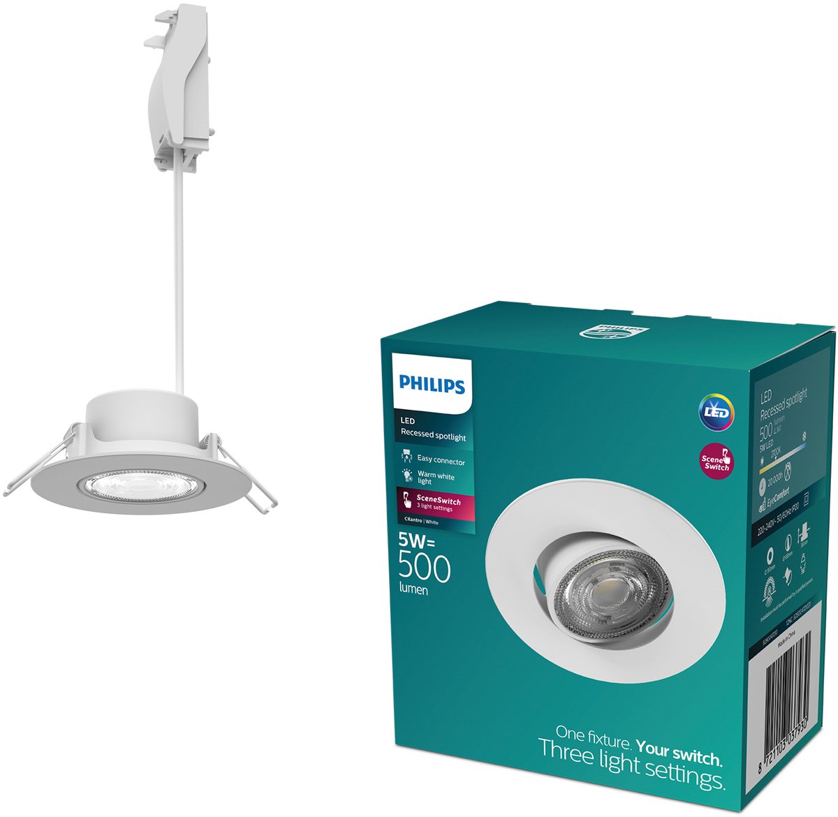 Philips led philips cilantro inbouwspot - sceneswitch lichttechnologie - 5w - warmwit licht: 2700k - wit