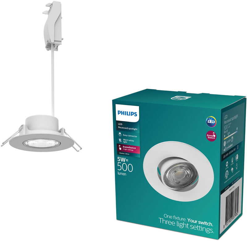Faretto da incasso Philips LED Philips Cilantro - tecnologia di illuminazione con interruttore di scena - 5w - luce bianca calda: 2700k - bianco