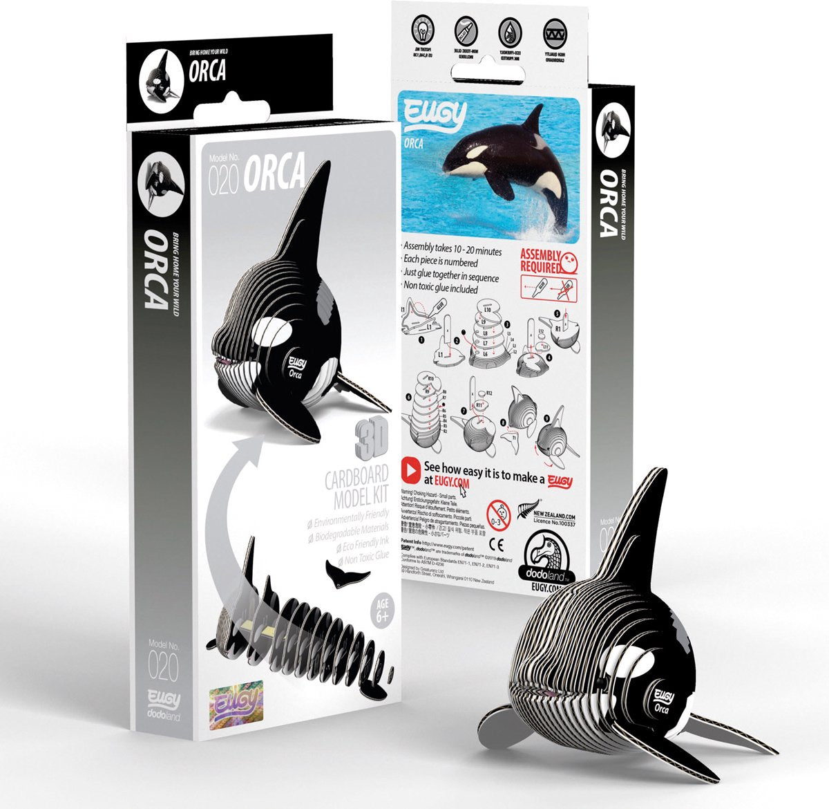 Puzzle Eugy 3d - orca - animales marinos - sostenible - colecciónalos todos - 6 años