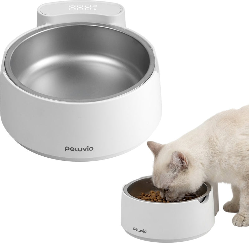 Peluvio Scalo – ciotola per gatti con bilancia digitale – precisione 1 g – ciotola in acciaio inox con funzione tara – per cibo secco, umido e acqua – misurazione in grammi ml – certificata LFGB – capacità 700 g – alimentazione a batteria