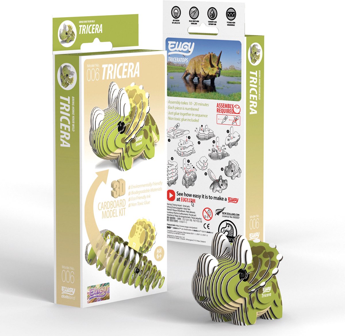 Eugy 3d puzzel - triceratops - prehistorie - duurzaam - verzamel ze allemaal - 6 jaar