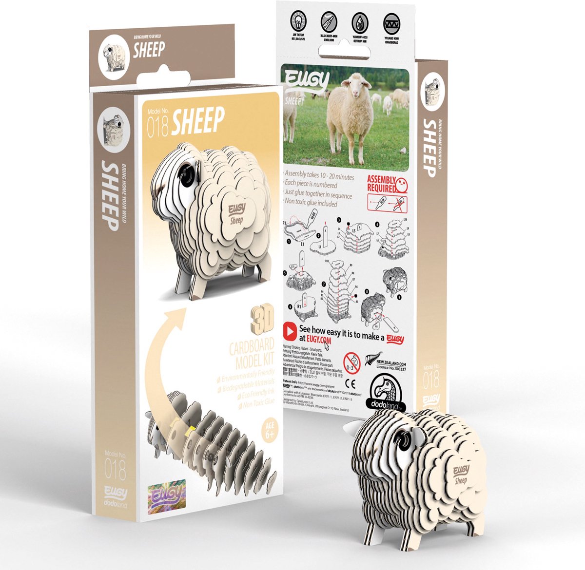 Puzzle Eugy 3d - ovejas - animales de granja - sostenible - colecciónalos todos - 6 años