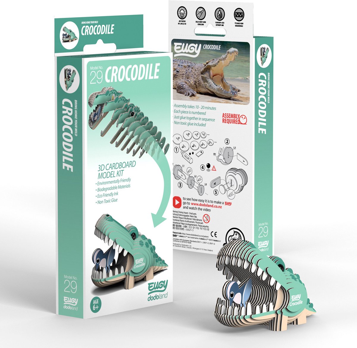 Eugy 3d puzzel - krokodil - wilde dieren - duurzaam - verzamel ze allemaal - 6 jaar