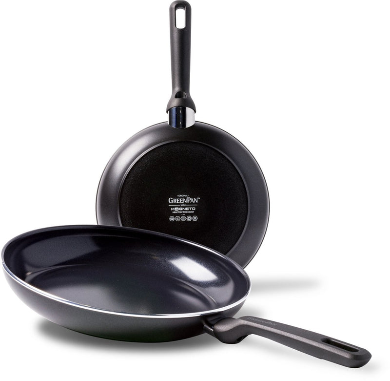 Greenpan Memphis set di padelle 2 pezzi - 24 28 cm - rivestimento antiaderente senza pfas - set di padelle per induzione - padella in ceramica - resistente al forno fino a 160°C - manici freddi - nero