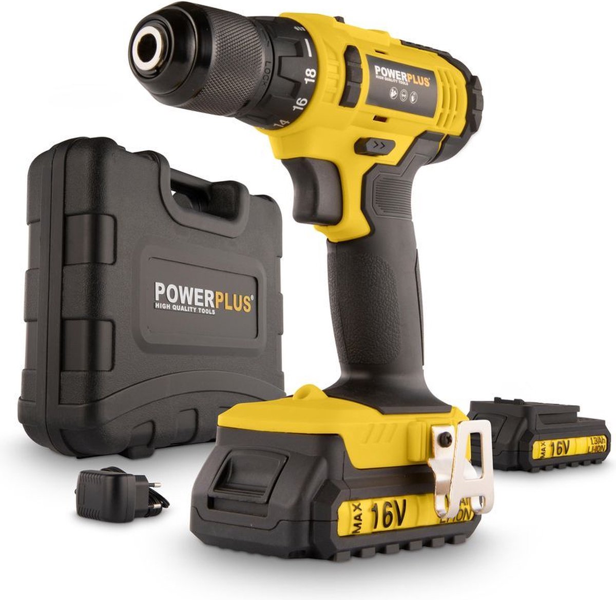 Trapano avvitatore a batteria Powerplus powx00425 - Trapano a batteria da 16 V per legno e metallo - incl. batteria, caricabatteria e custodia