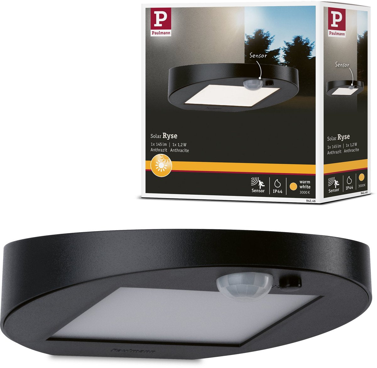 Paulmann solare LED da parete per esterno rilevatore di movimento Ryse ip44 3000k 30lm antracite