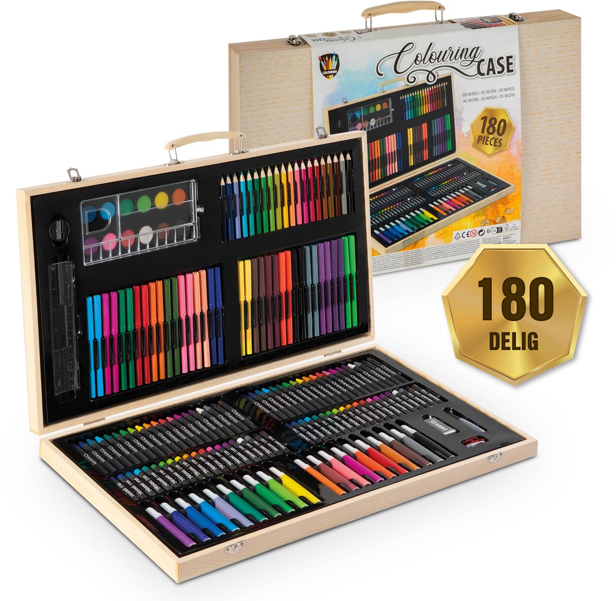 Scatola da disegno Grafix per bambini 180 pezzi - custodia da colorare - disegno a colori - adatta a bambini e adulti - inclusi pennarelli, pastelli, vernice e altro
