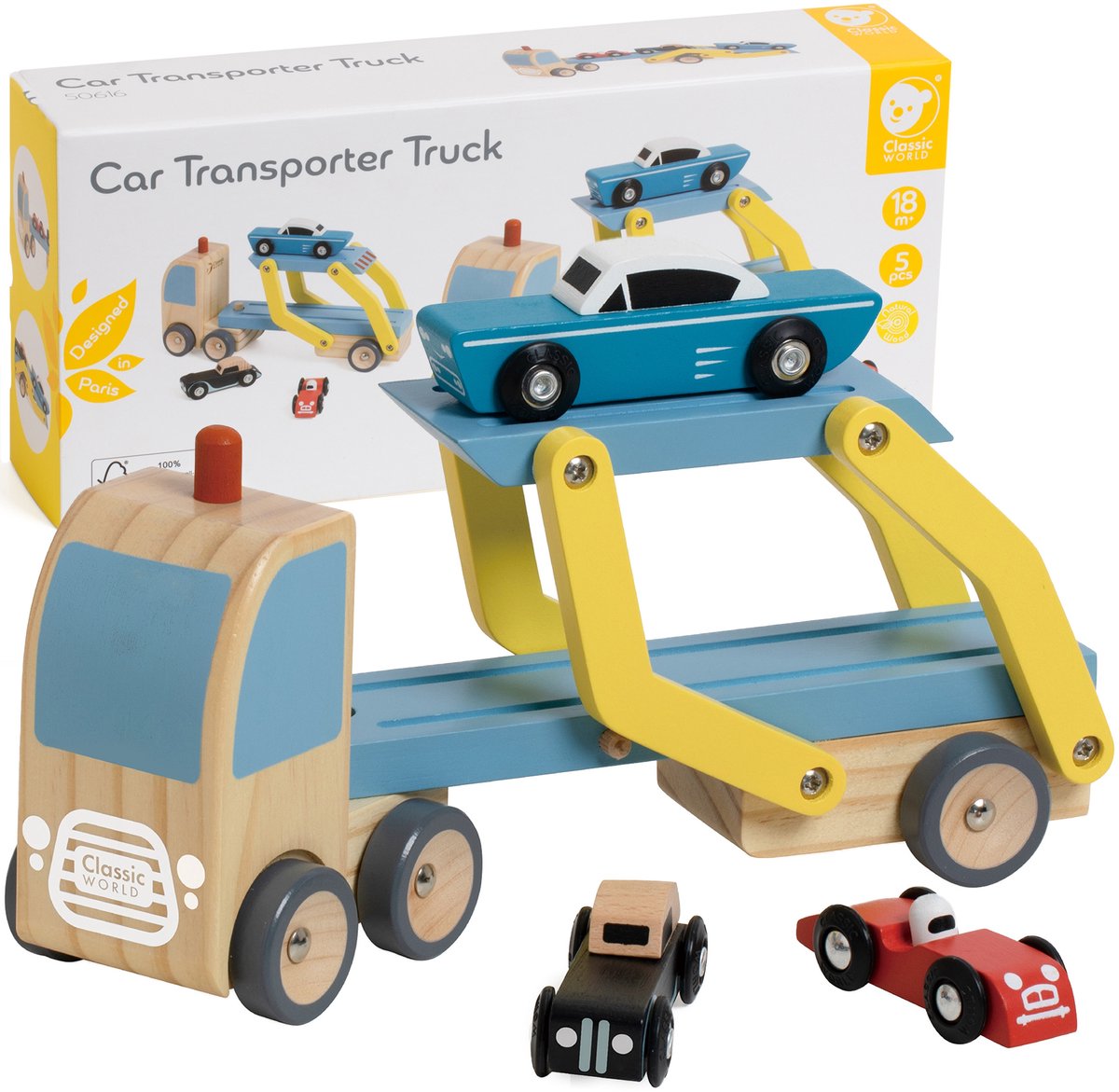 Classic World World Wooden Transporter con 3 auto