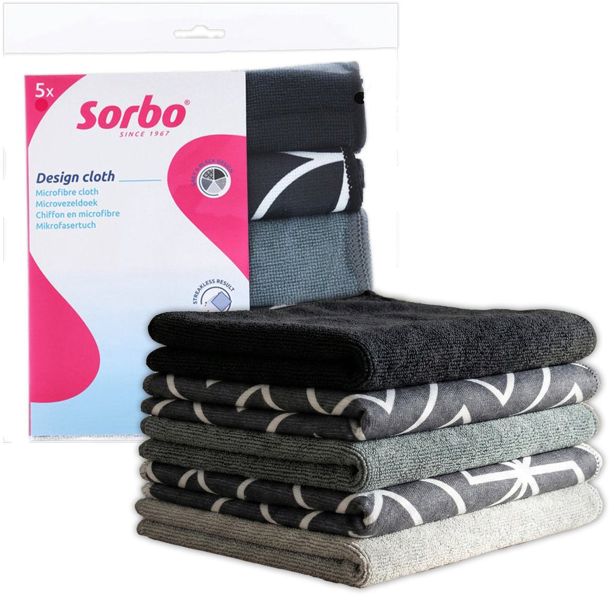 Sorbo grigio nero – panni in microfibra – 5 pezzi – senza aloni, senza grasso – uso asciutto e umido