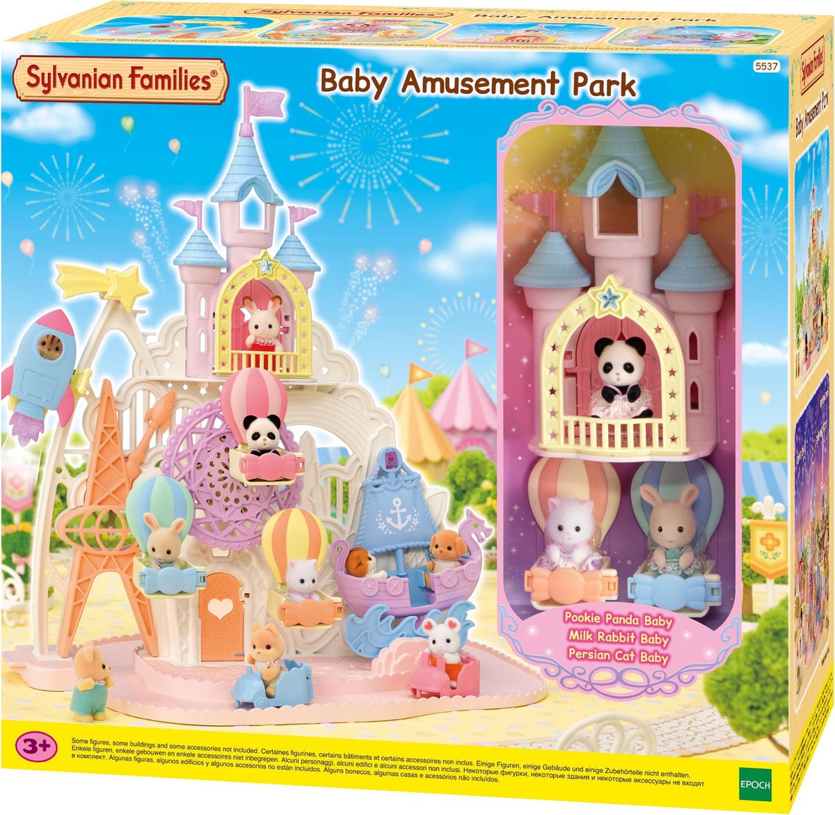 Sylvanian Families 5537 parque de atracciones para bebés - barco balancín - cohete - noria - castillo - 3 figuras de bebé
