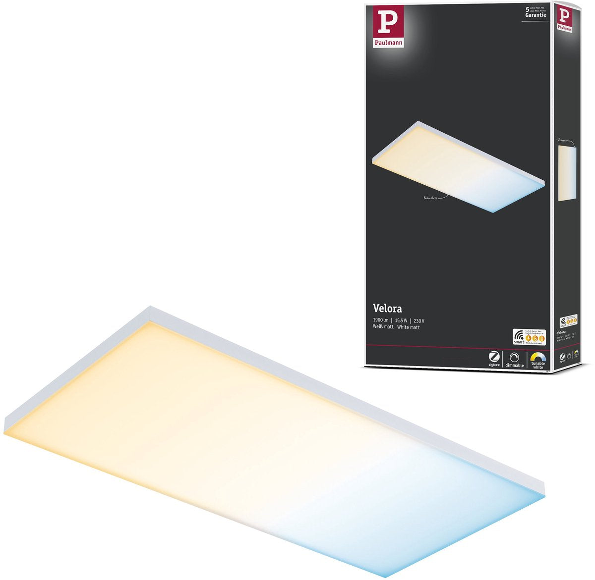 Paulmann Panel LED hogar inteligente Zigbee 3.0 Velora angular 595x295 mm 15,5W 1600lm sintonizable blanco regulable