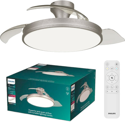 Philips LED Philips Atlas ceiling fan with built-in LED lamp - 3 retractable blades, diameter: 106cm - 4500 lumens - adjustable white light from 2700k to 6500k - dimmable up to 5% - remote control - nickel