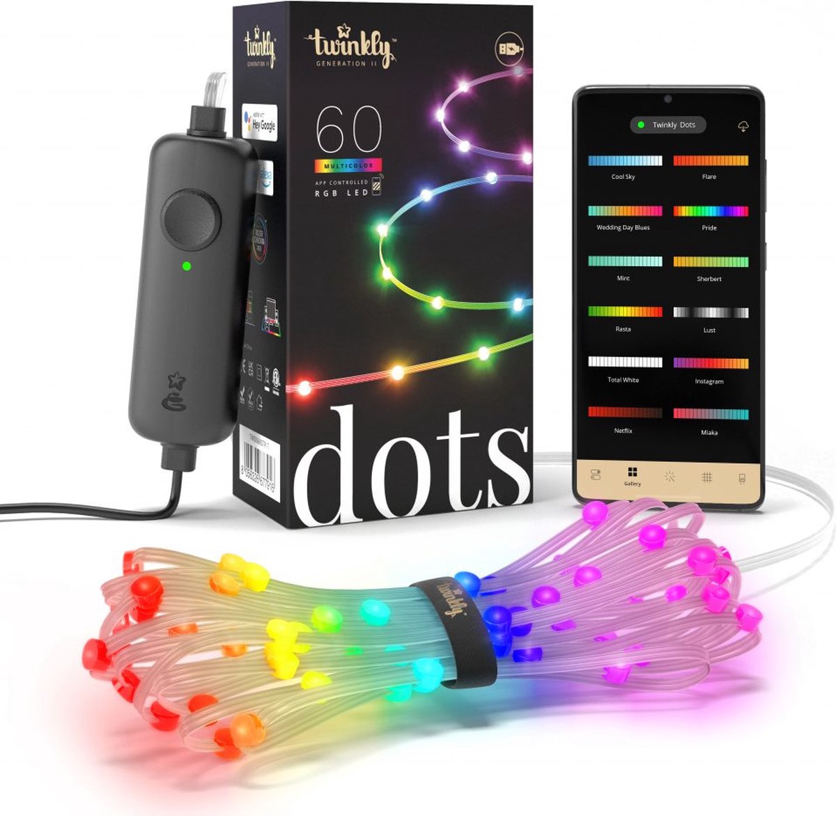 Twinkly dots – app-gestuurd flexibel led lichtsnoer 60 rgb (16 miljoen kleuren) 3 meter transparant draad