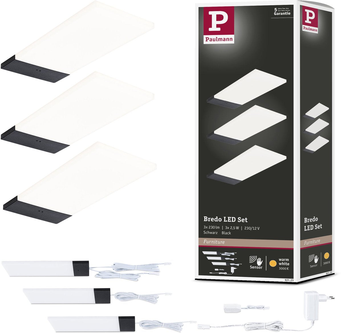 Paulmann Illuminazione sottopensile a LED Bredo interruttore di prossimità set da 3 3x2,5w 80x190 mm 3x180lm 230 12v nero