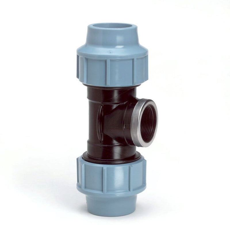 Unidelta tee con filettatura tyleen 90° 63 mm x 2 x 63 mm 2x fascetta x filettatura interna kiwa (16 bar)