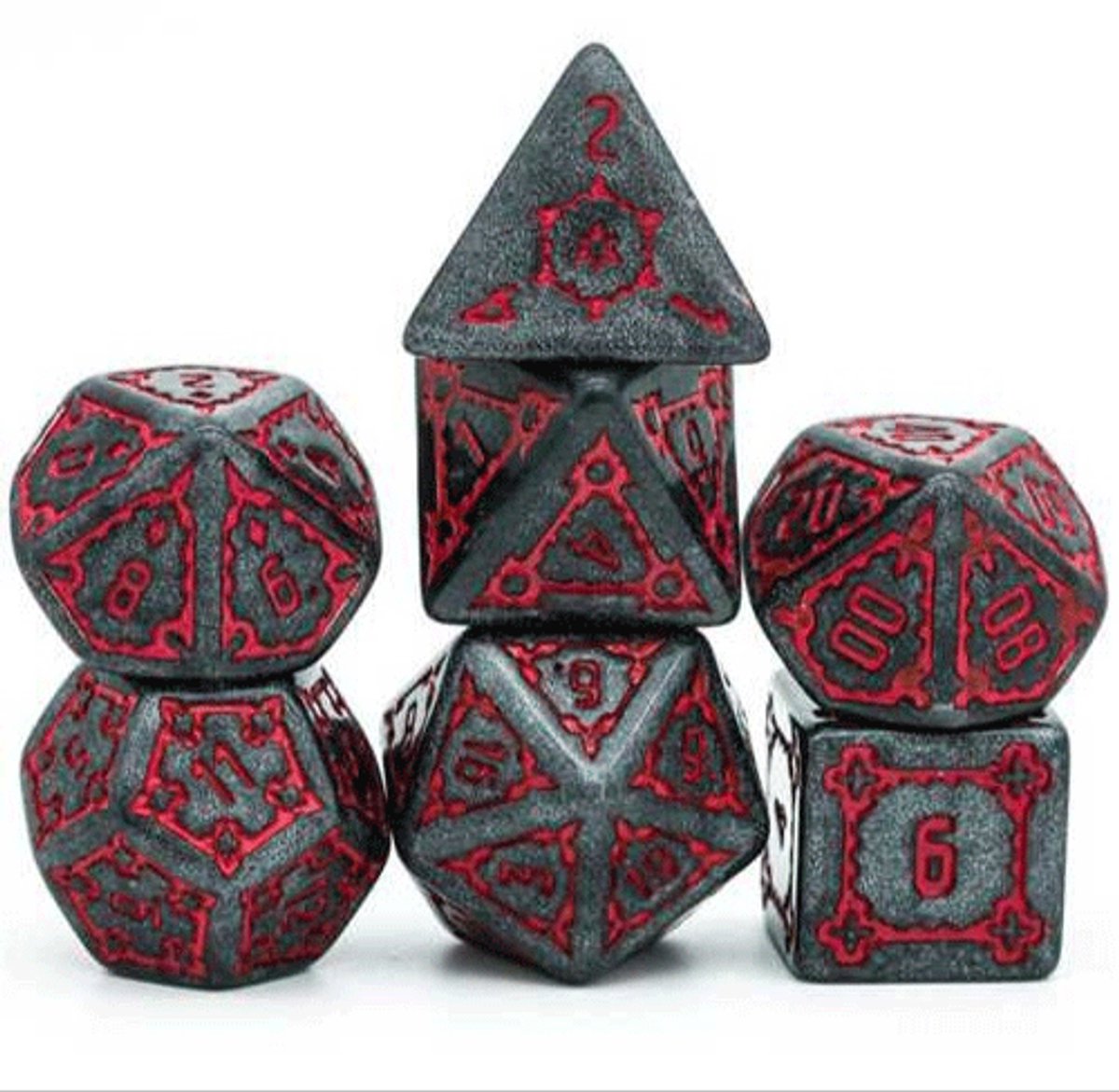 Set di dadi per giochi caldi, gioco di ruolo rosso Jumbo Castle, 7 pezzi.