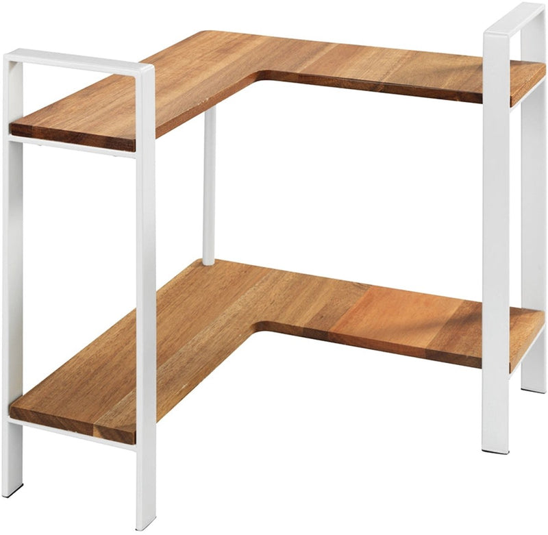 Scaffale da cucina Wenko modello lou corner in acciaio bianco opaco e legno di acacia certificato FSC 30x33x30cm - 2 livelli - scaffale da cucina da appoggio - organizer da cucina