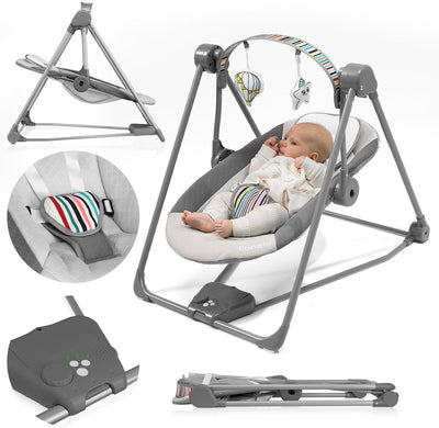 Lionelo otto wipstoel – tot 9 kg – 5 schommelsnelheden – timer – speelboog – geluiden – batterij netvoeding – inklapbaar – zachte bekleding – 5-puntsgordel – hoofdkussen – antislip – contrasterende details – intertek gecertificeerd