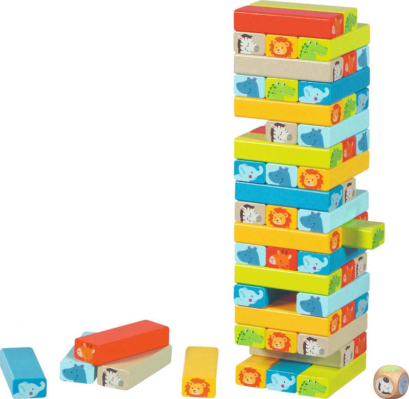 Juego de apilar Goki de madera con motivos de animales.