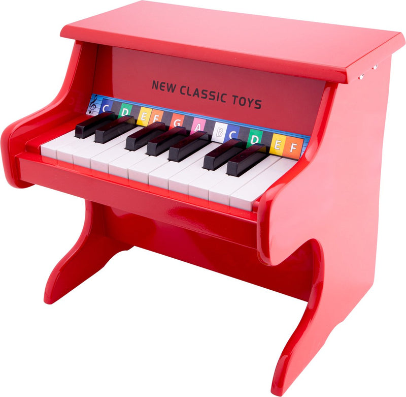 New Classic Toys ® pianoforte giocattolo in legno - strumento giocattolo - rosso - incluso libretto di musica e caricatore per toni - da 3 anni - suonare il pianoforte per bambini