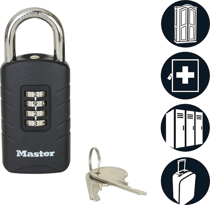 Lucchetto Masterlock e lucchetto a combinazione in 1 - lucchetto univoco con codice numerico e chiave - lucchetto a combinazione - lucchetto - master lock 656eurdblk