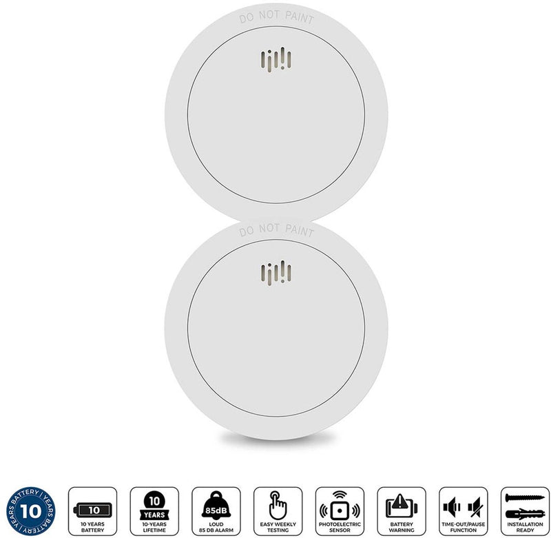 Rilevatore di fumo Alecto SD1030 2x - rilevatore di incendio con batteria per 10 anni e design elegante - soddisfa gli standard europei - 2 pezzi