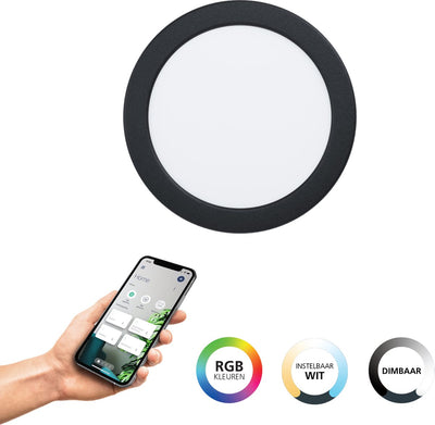 Eglo connect.z fueva 6-z faretto da incasso smart - bagno esterno - LED - ø 16,8 cm - nero - luce bianca RGB orientabile - dimmerabile - zigbee