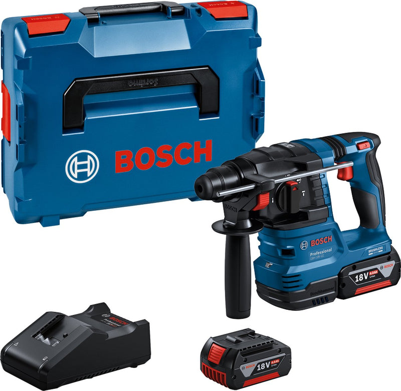 Trapano avvitatore a percussione Bosch blu gbh 18v-22 | 1,9 anni | 2 batterie da 4,0 Ah + caricabatterie rapido | in l-boxx - 0611924002