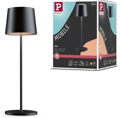 Paulmann battery lamp Gilo IP44 dimmable 2700K black matt