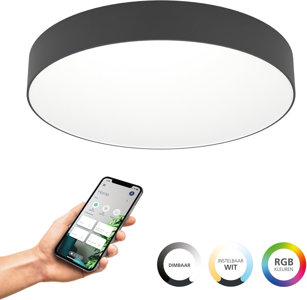 Eglo connect.z gallizzi-z smart plafondlamp - led - ø 49 cm - zwart wit - instelbaar rgb wit licht - dimbaar - zigbee