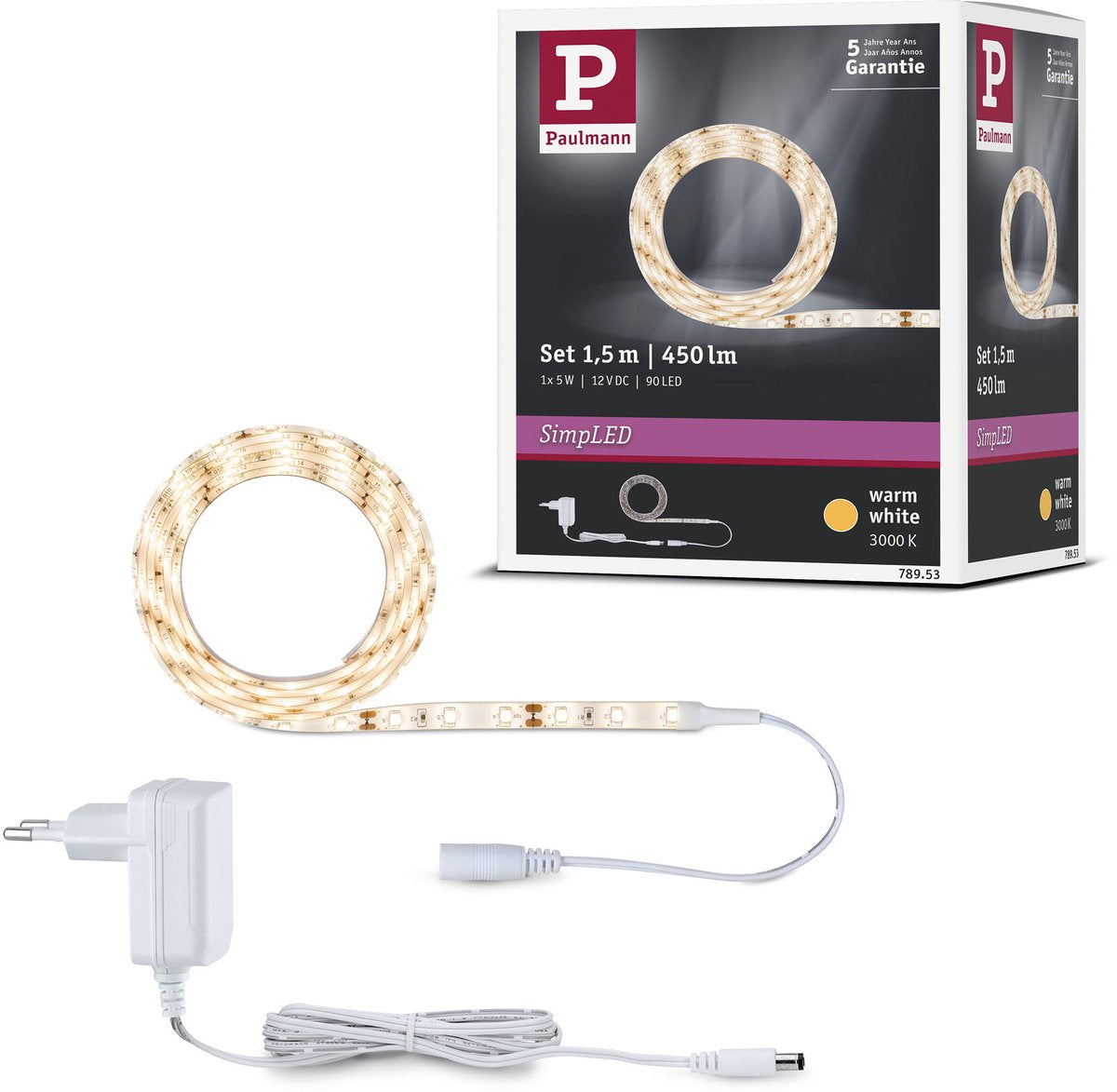 Paulmann simpled led strip 1,5 meter warm wit 3000k - plug play set - 5w - 300 lm m - 60 leds m - voor binnen - gecoat
