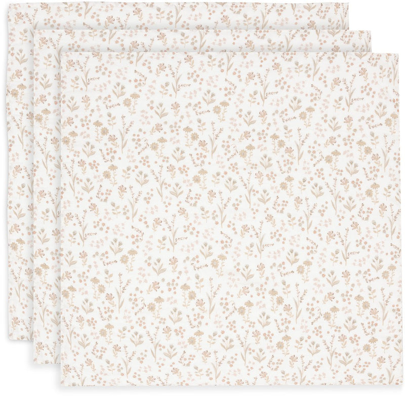 Jollein - panno in mussola piccolo 70x70 cm - fasciatoio - cotone morbido - 3 pezzi - fiorito
