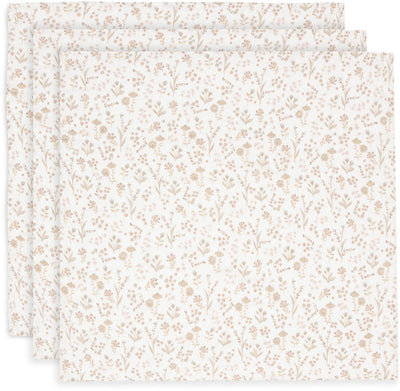 Jollein - panno in mussola piccolo 70x70 cm - fasciatoio - cotone morbido - 3 pezzi - fiorito
