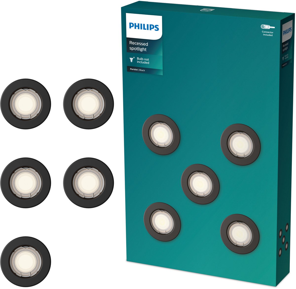 Philips led philips peridot inbouwspot - gu10 fitting - zwart - rond - vaste kop - 5-pack