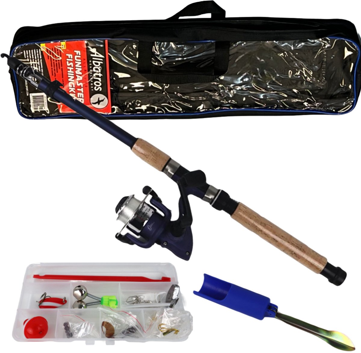 Kit de pesca Albatros funmaster - juego de cañas de pescar telescópicas - 210 cm - 10-30 g - incluye estuche, caja de aparejos completa