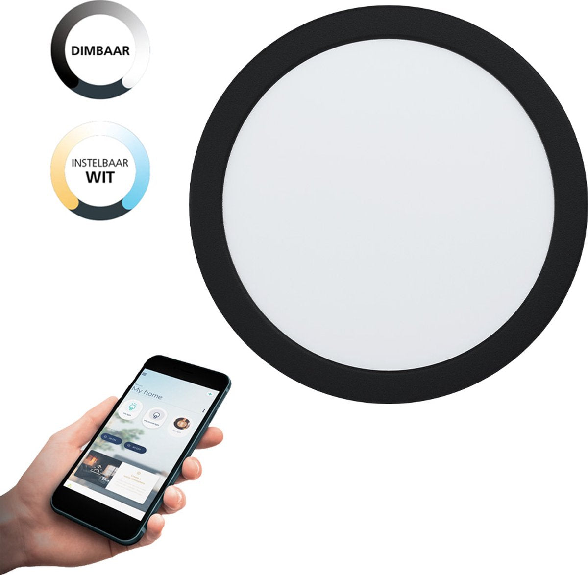Eglo connect.z fueva-z smart inbouwlamp - ø 21,6 cm - zwart wit - instelbaar wit licht - dimbaar - zigbee