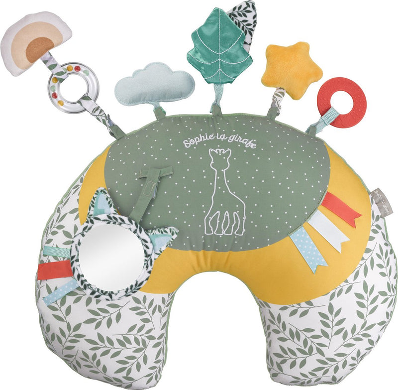 Sophie la giraffa accogliente cuscino da gioco - pancia - cuscino attività - giocattoli per bambini - regalo di maternità - regalo per baby shower - da 0 mesi - 45 x 13 x 35 cm - verde giallo bianco