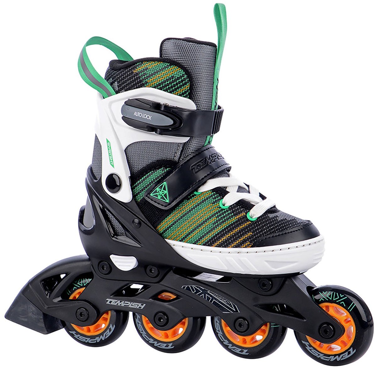 Tempish systent skeelers - inline skates - verstelbaar - zwart groen oranje - maat 33-36