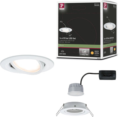 Paulmann LED recessed lamp 3-step-dim nova coin swiveling round 84 mm 50° coin 6w 470lm 230v dimmable 2700k white matt