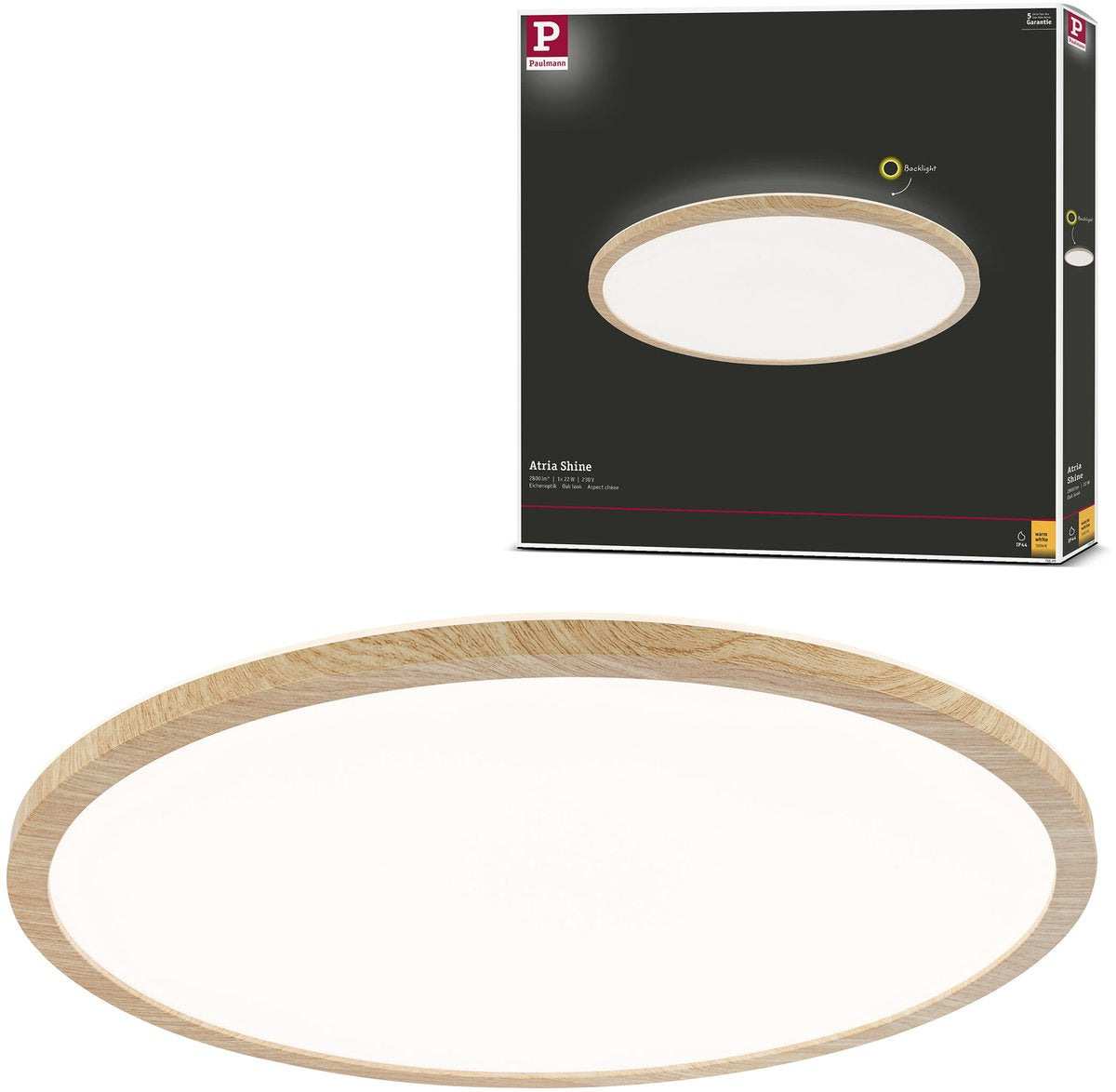 Paulmann Panel LED atria brillo retroiluminación ip44 redondo 420 mm 22w 2300lm 3000k aspecto madera
