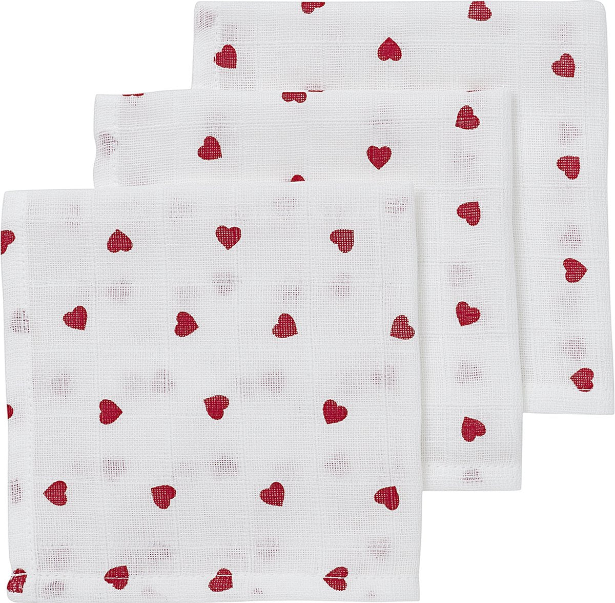 Meyco baby sweet heart monddoekjes - 3-pack - hydrofiel - red - 30x30cm