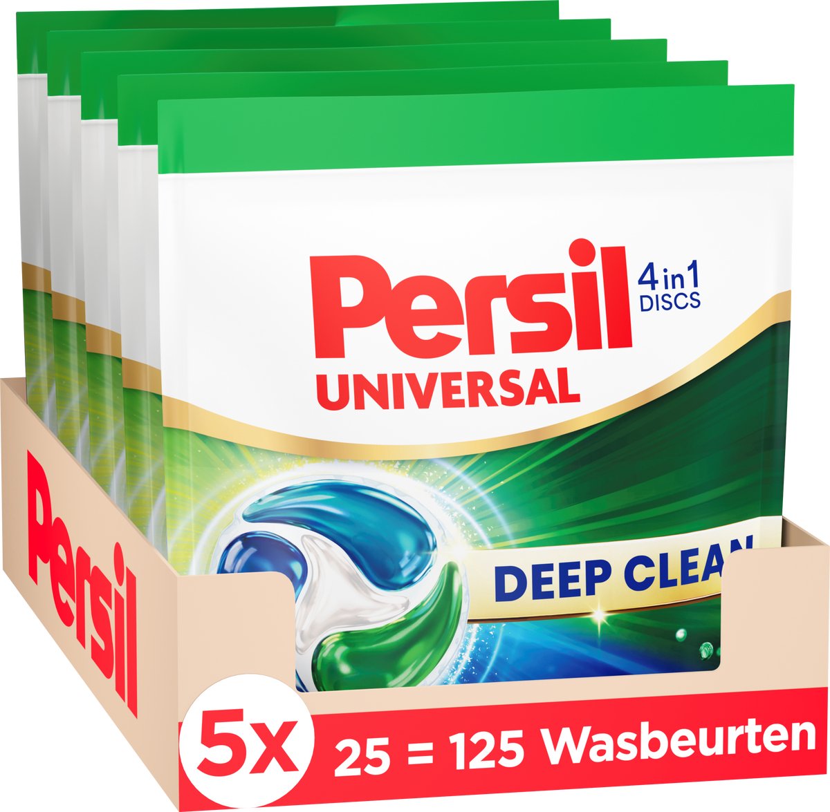 Persil discs universal - wasmiddelcapsules - 4-in-1 discs - voor alle kleuren was - vlekverwijdering - 5 x 25 wasbeurten