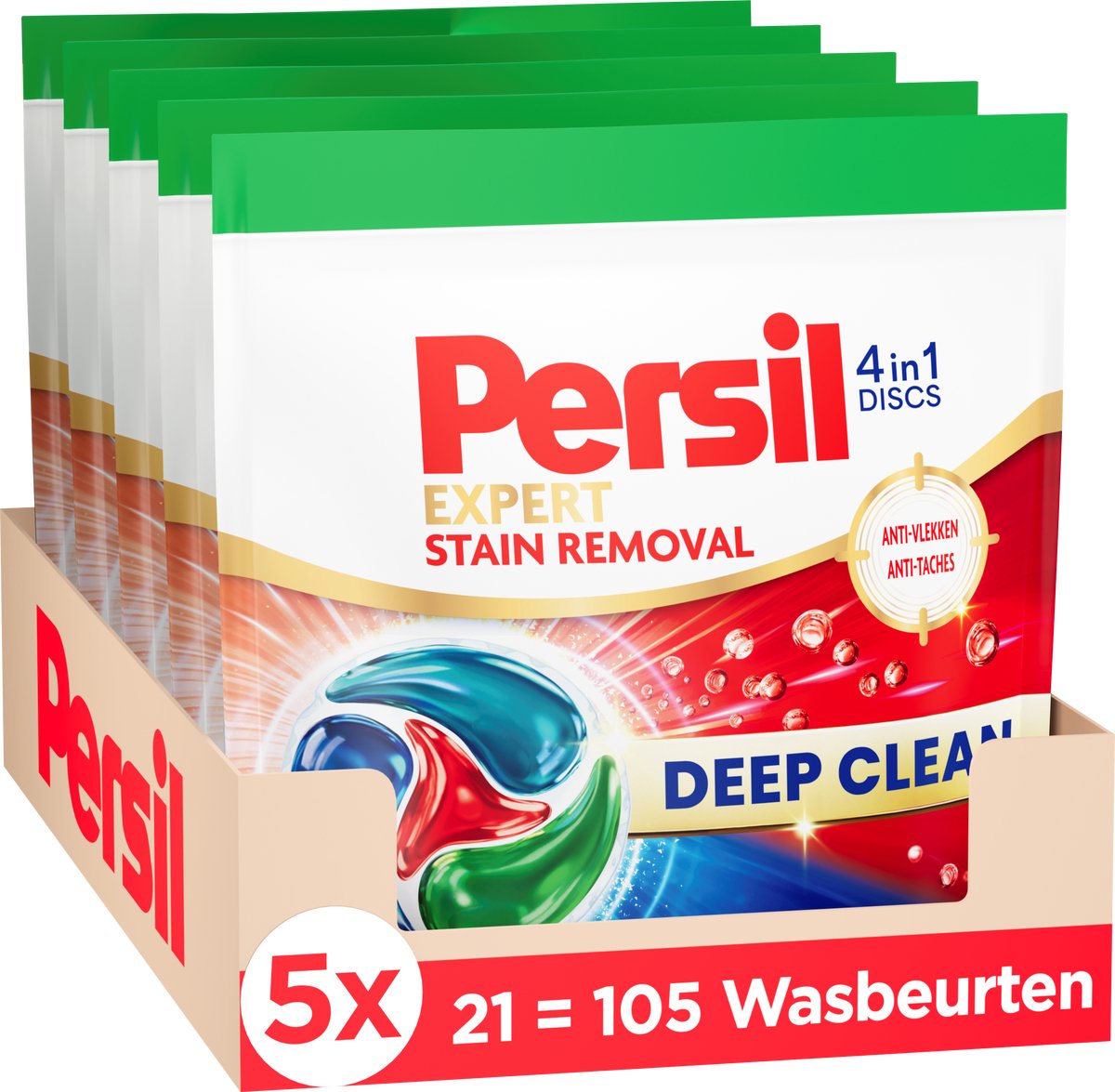 Persil discs stain - detergent capsules - 4-in-1 discs - for all colors of laundry - against stains - powerful stain removal - 5 x 21 washes