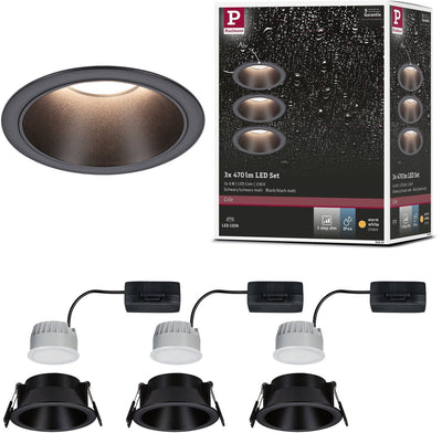 Paulmann LED da incasso 3-step-dim cole coin set da 3 ip44 rotondo 88mm coin 3x6w 3x470lm 230v dimmerabile 2700k nero