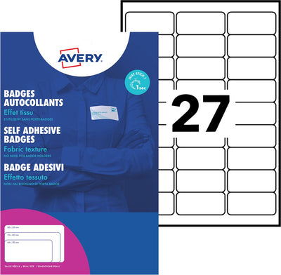 Avery badge label 63.5x29.6mm 20 sheets 10 labels per sheet white