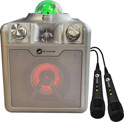 N-gear disco star 710 argento - altoparlante bluetooth - set karaoke - party box con proiettore stellare 2 microfoni